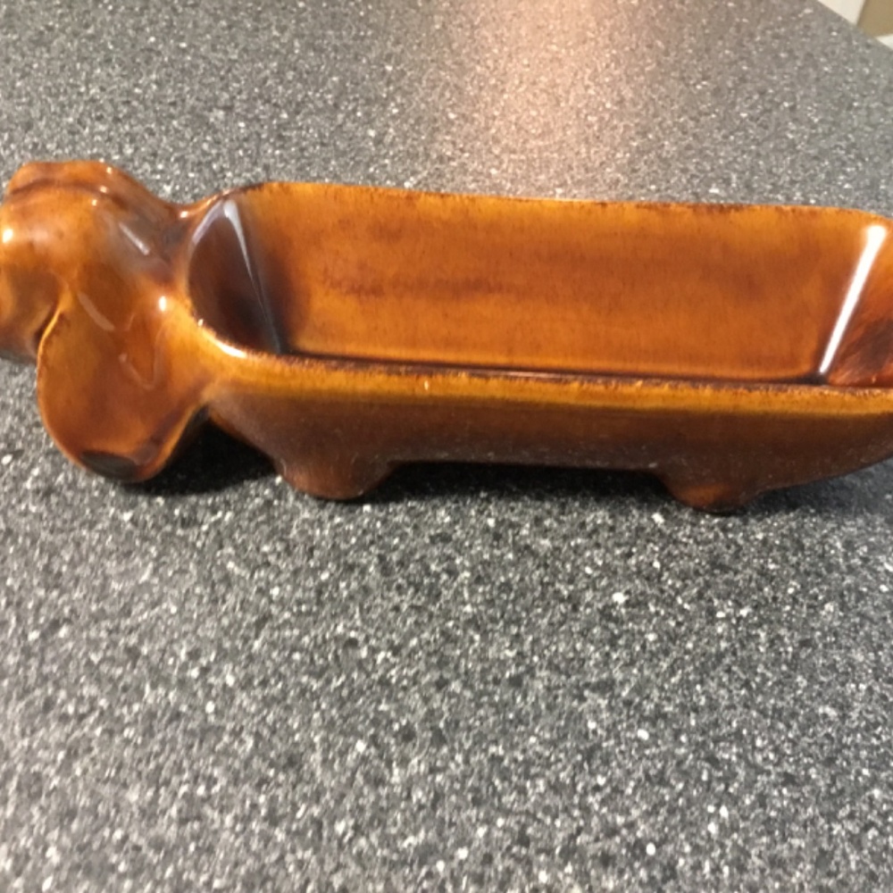 Vintage Art Pottery Ceramic Dachshund Trinket/Cracker/Olive Holder - Picture 5 of 7
